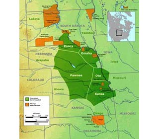 Map showing Great Plains Native American Indian Tribes
