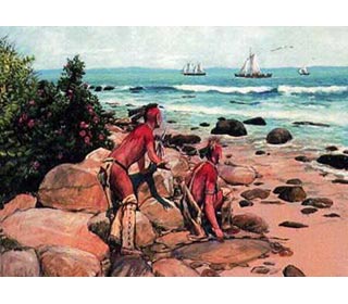 History - Pequot Indians watching Captain Mason's ships